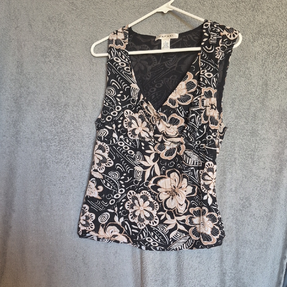 Floral Black and Cream Sleeveless Top Rafael